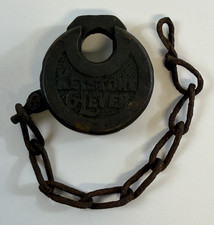 Antique E.T. Fraim Keystone 6 Lever Pancake Padlock Chain No Key Lancaster PA picture