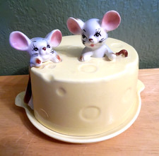 VINTAGE 1950'S CERAMIC MICE CHEESE/BUTTER KEEPER BY TILSO JAPAN VG CD picture