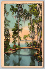 c1940s Florida Cypress Gardens Rustic Bridge Miami Postcard picture