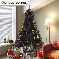 6ft Black Christmas Tree 818 Tips Easy Assembly Hinged No Lights Flame-Resistant picture