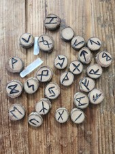 Vintage Set of 25 Wooden Pieces Rune Discs Elder Futhark picture