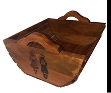 Vintage Rustic Slated Wood Wooden Carrier Raggedy Ann And Andy  picture