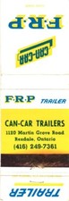 Can-Car Trailers F.R.P. Trailer Rexdale Ontario Vintage Matchbook 1970s picture
