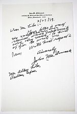 Joh W McCormack Holograph Hand Written Letter Signed former Speaker of the House picture
