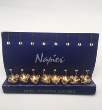 Vintage Napier Hors D’oeuvre Goldtone  Mouse Servers Cocktail Picks Set 8 NICE picture
