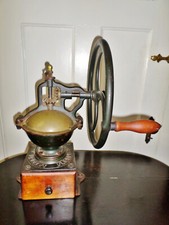 ANTIQUE FRENCH COFFEE GRINDER PEUGEOT FRERES BEAN MILL CAST IRON WOOD BRASS picture