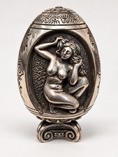 Vintage Greek 995 Silver Decorative Egg Mythological Figures Weighted 4” picture