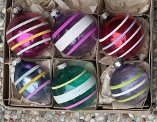VTG Corning Shiny Brite Made In US Of A Unsilvered Stripes Glass Ornaments picture