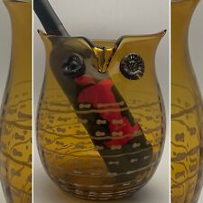 Art Glass Amber Bulbous Owl Vase Wine Chiller c1970s Made in China 10