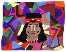 Vintage Hand Hooked Needle Art Native America Indian Head Rug Tapestry 3'x3'10'' picture