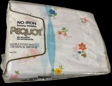 Vtg Pequot No Iron Luxury Muslin Double Fitted Sheet 54x76 Floral Made In USA picture