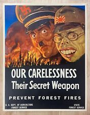 1943 OUR CARELESSNESS Their Secret Weapon Prevent Forest Fires Poster USDA WWII picture