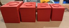 Vintage MCM Woodpecker Woodware 4 Piece Red Nesting Storage Container Set Japan picture