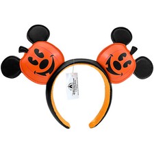 Disney-Parks Mickey Mouse Orange Ears Pumpkin Jack-o'-Lantern Halloween Headband picture
