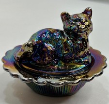 Vintage Mosser Cat On Nest Rare Purple Carnival Oil Slick Color - Covered Salt picture