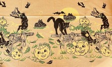 1 Vintage Tuttle Witch Halloween Crepe Paper Banner 6 ft long 26” wide NOS   picture