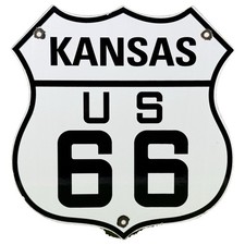 VINTAGE US ROUTE 66 KANSAS PORCELAIN SIGN HIGHWAY SHIELD MOTHER ROAD GARAGE picture