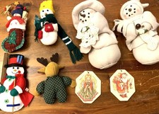 Lot of 8 Soft Plush SNOWMEN 2 Beanbag Santa Deer Angel Ornament Decor picture