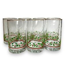 Arby's Holly Berry Cups Tumbler Libbey Glasses Gold Rim Christmas VTG 1983 SET 7 picture