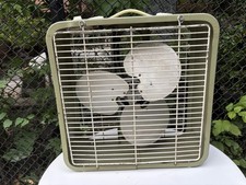 Vintage Manning Bowman Electric Box Fan Metal Blade Green Steel 3 Speed picture