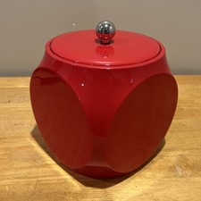 Vintage MCM Red Cube Vinyl Ice Bucket Barware Circles picture