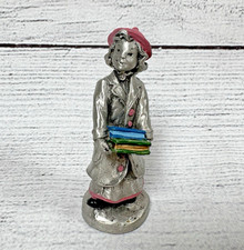 Hudson LaRocca Pewter Villagers Figurine 5638 Paula Girl Pink Hat School Books picture