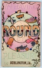 Burlington Iowa Postcard Round Pleasure Embossed Glitter c1910 Vintage Antique picture