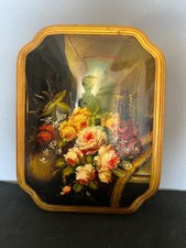 Vintage Handpainted Russian Still Life Lacquered Painting With Gilded Edges picture