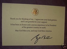 PRES GW BUSH WHITE HOUSE CARD THANK YOU GOD BLESS AMERICA GOLD EAGLE REPUBLICAN picture