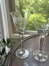 Antique Victorian Etched Floral & Dots Clear Glass Variety Of Cocktail Glasses picture