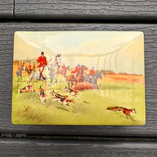 Rare 1930s Royal Doulton Porcelain Trinket Box w/ Lid Fox & Hound Hunting Scene picture