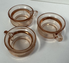 x3 LOT Vintage Depression Pink Stretch Glass Cups w/handles Small 2