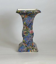 Antique Crown Ducal Blue Chintz Vase Birds Peonies Made in England 9 1/2” picture