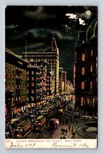 New York City NY-Lower Broadway By Night, Antique, Vintage c1907 Postcard picture
