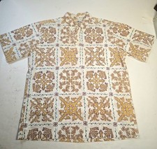 Rare Reyn Spooner Nipple Tag & Print Hawaiian Shirt Quilt 1970s Vintage Yellow  picture