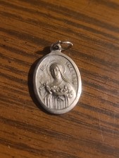 Saint Theresa Vintage Pray For Us Silvertone Oval Religious Medal-Made In Italy picture