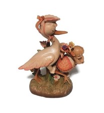 Vintage ANRI Juan Ferrandiz Wood Carving Sweet Arrival Stork Baby Girl Pink 6 in picture