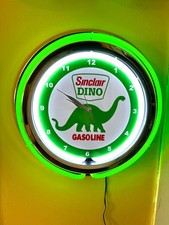 Sinclair Dino Oil Gas Service Station Garage Man Cave Neon Style LED Clock Sign picture