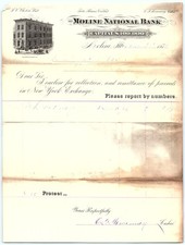 1871 Moline National Bank letterhead with bank engraving picture