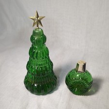 Vintage Green Glass Avon Bottles. Christmas Tree and 1 ornament Shape picture