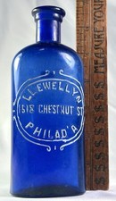 ANTIQUE COBALT BLUE PHILADELPHIA EMBOSSED DRUGSTORE MED BOTTLE LLEWELLYN 1880S picture