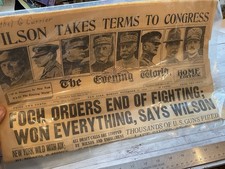 ORIGINAL 11/11/1918 NEW YORK EVENING WORLD END OF WWI HEADLINE NEWSPAPER picture
