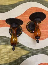 pair of beautiful vintage amber and mosaic wall sconce candle holders picture