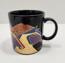 Vintage Laurel Burch Wild Stallions Mug Black Gold Horse New Old Stock Defects picture