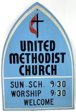 Vintage United Methodist Church Blue Metal Arch Sign. - Schenectady, NY picture
