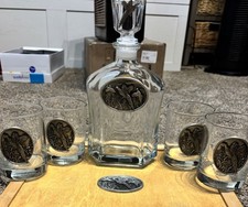 Heritage Metalworks pheasant whiskey decanter glass set scotch pewter Wildlife picture