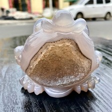 250G Natural Amethyst agate geode quartz crystal Hand carved Golden Toad picture