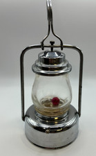 Vintage 1950s Chrome Mini Novelty Lantern Dual Bulb Red Clear Battery Toy Glass picture