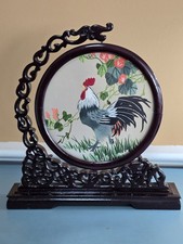 VINTAGE CHINESE SILK EMBROIDERY IN SPINNING FRAME WITH STAND & Box picture
