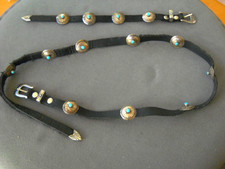 Native American Navajo Turquoise Coin Silver Concho Hatband 29
